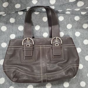 Elegant Brown Leather Coach Tote Bag